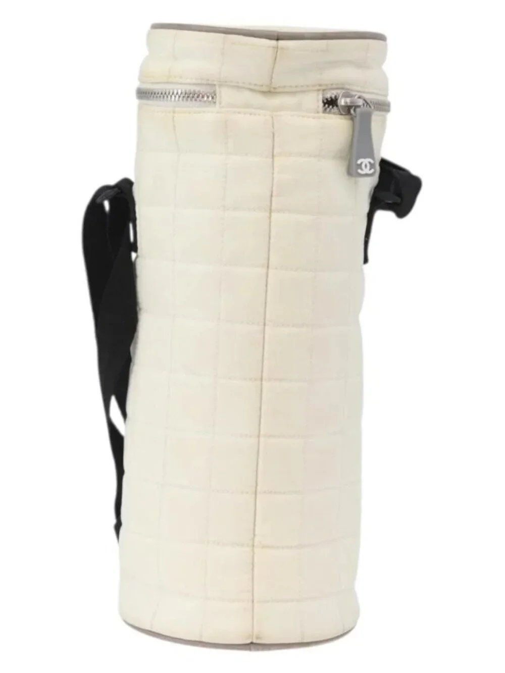 CHANEL Sports Line Water Bottle Holder Bag Nylon White Silver CC Auth bs33406